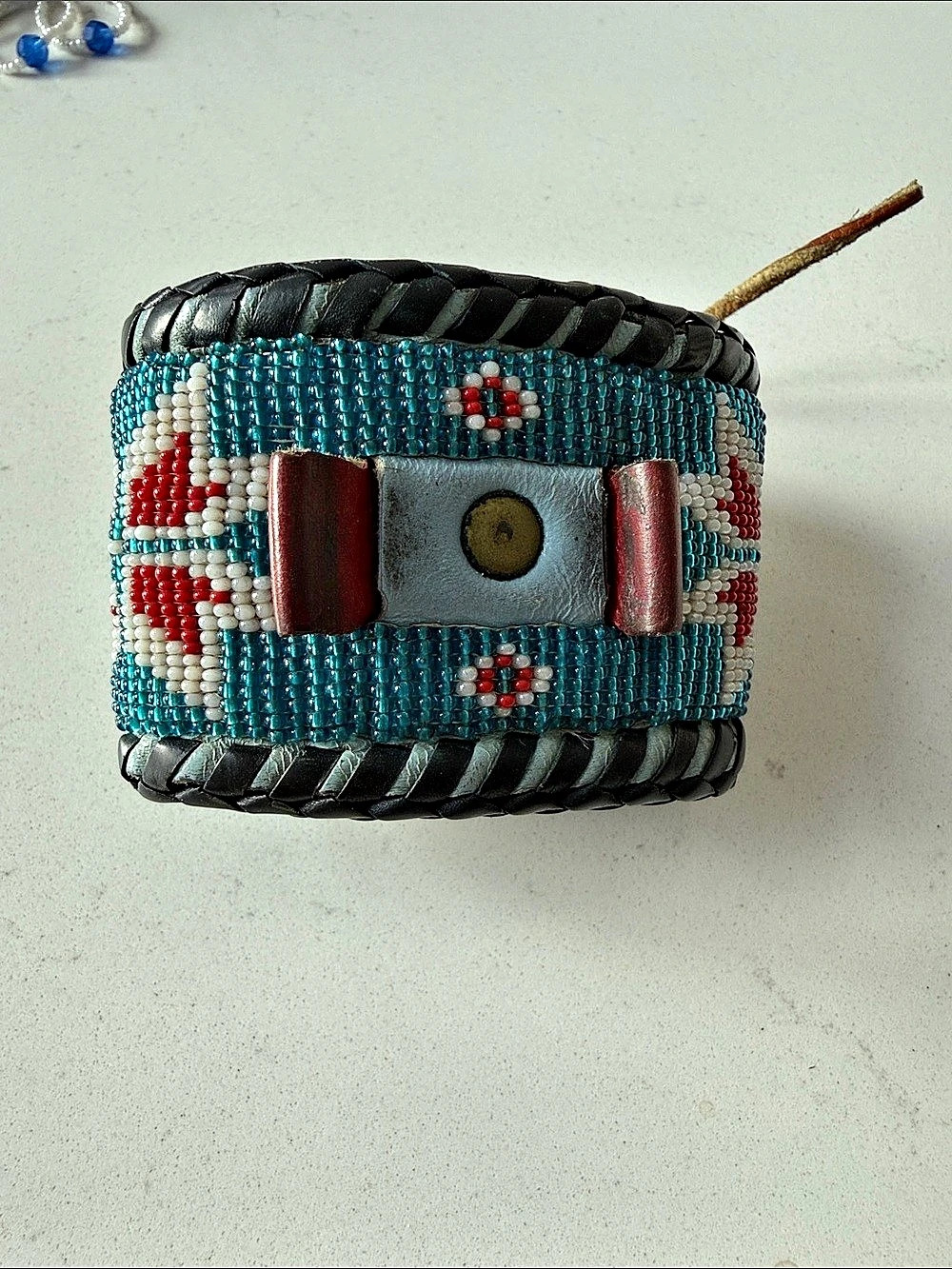 Native American hand Beaded watch band in Blue & Black